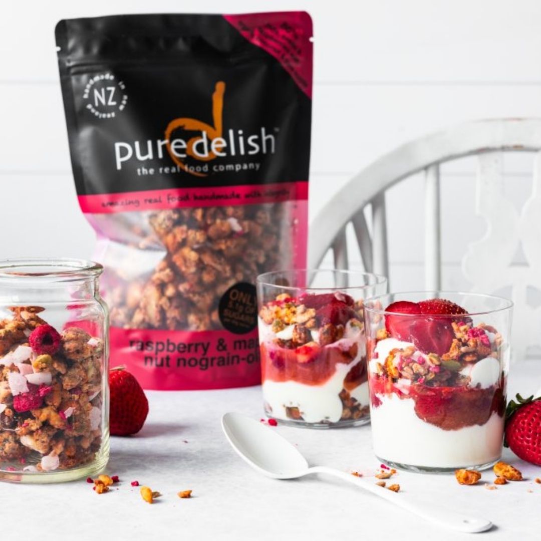 raspberry & maple nut nograin-ola breakfast parfait