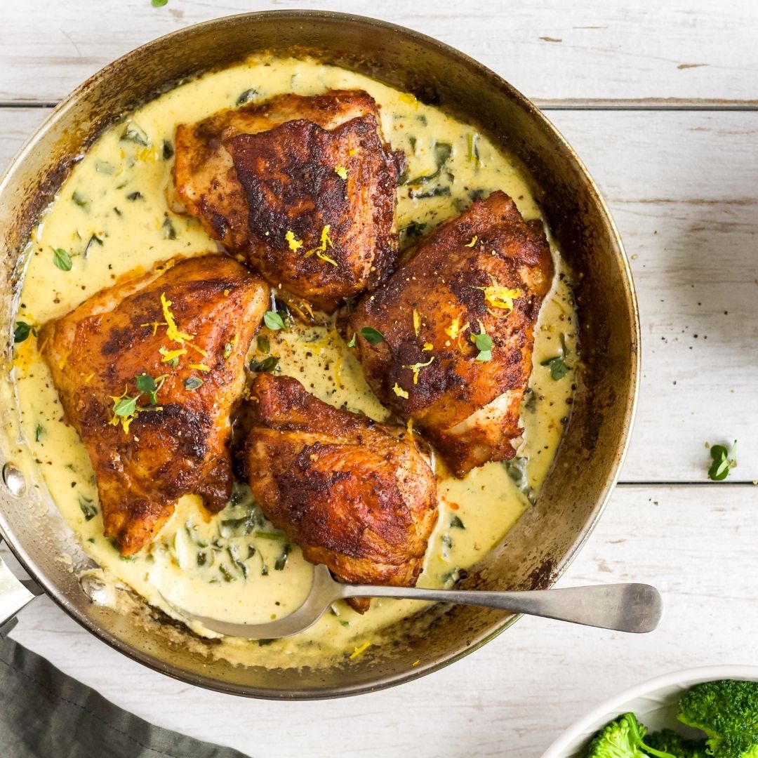 Spiced Paprika Chicken Thighs with Creamy Lemon Sauce