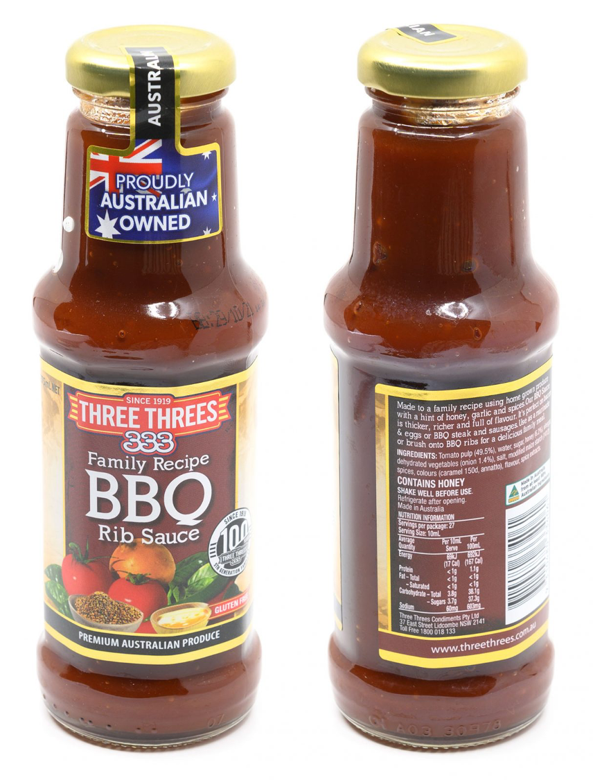 Three Threes BBQ Rib Sauce 275ml Bulk Buy Discount Available
