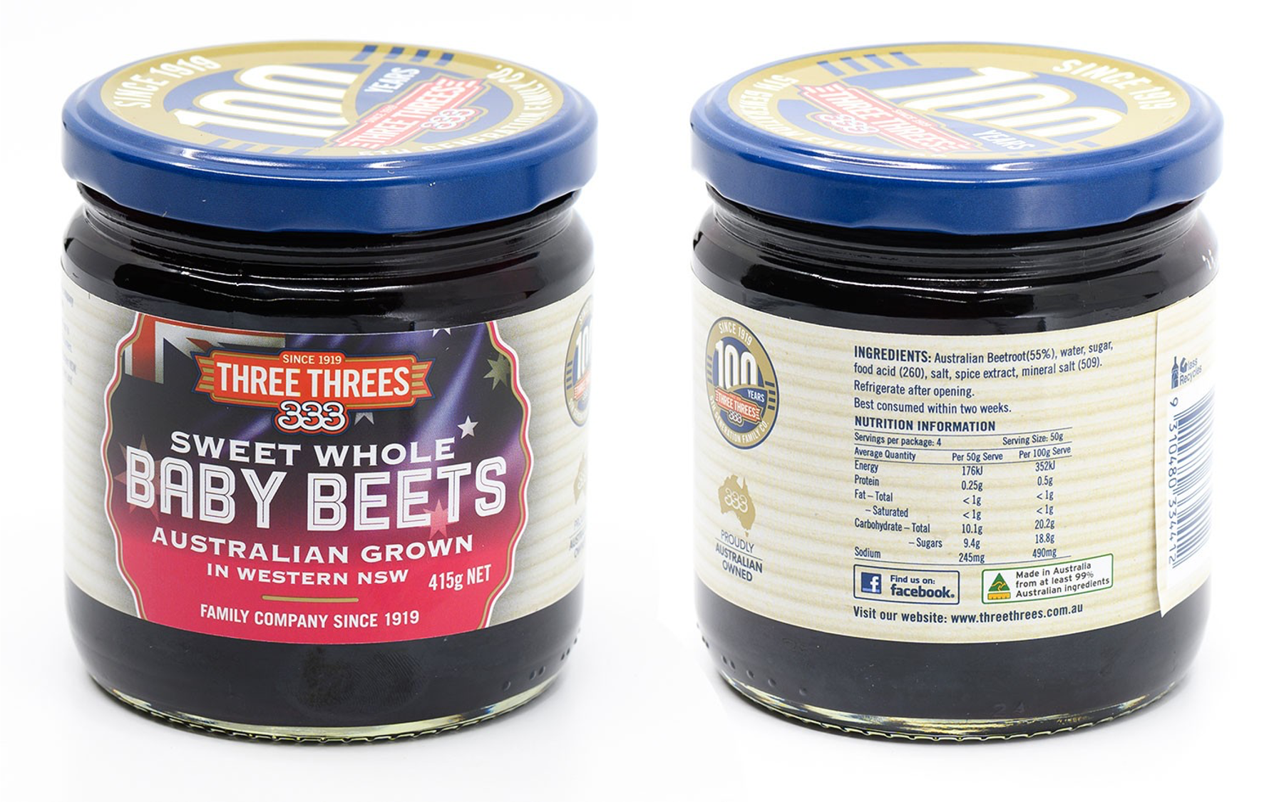 Three Threes Sweet Whole Baby Beets 415g