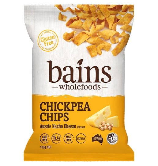 Bains Chickpea Chips Aussie Nacho Cheese Flavour 100g