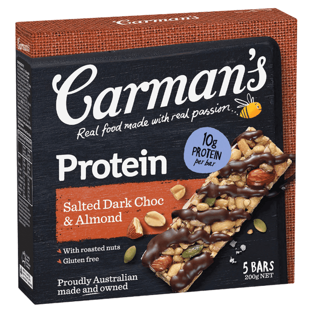 Carmen's Protein Bars Salted Dark Choc & Almond 40g - 5pk - DATED 11/11/25