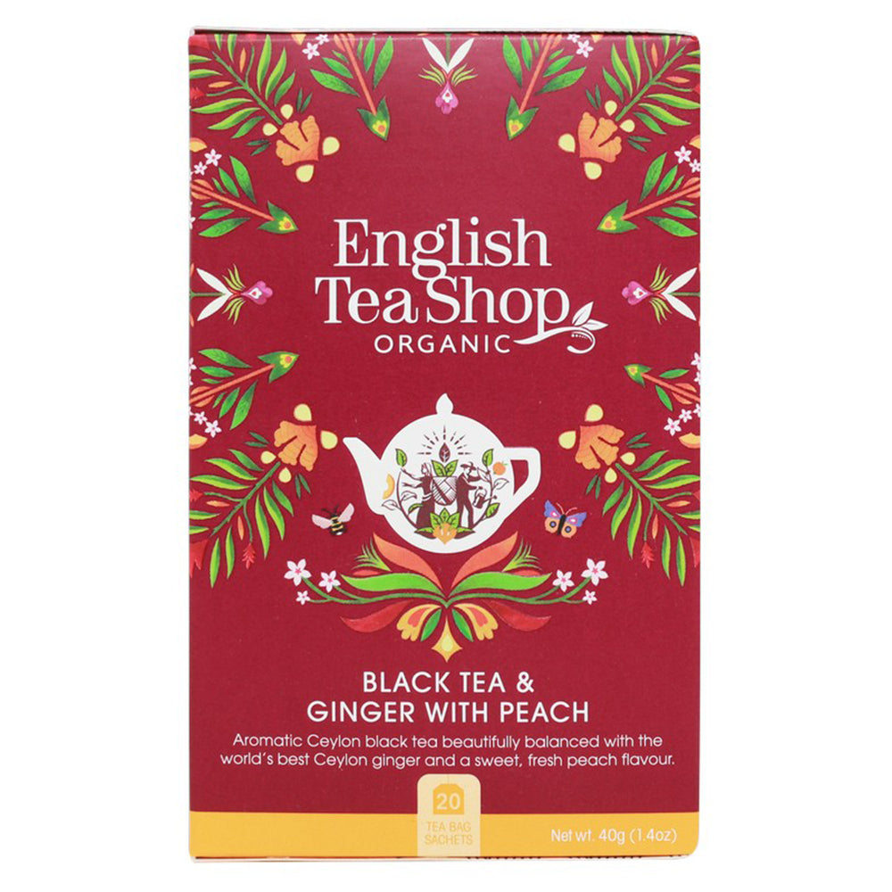 English Tea Shop Organic Black Tea & Ginger with Peach Teabags 20pc