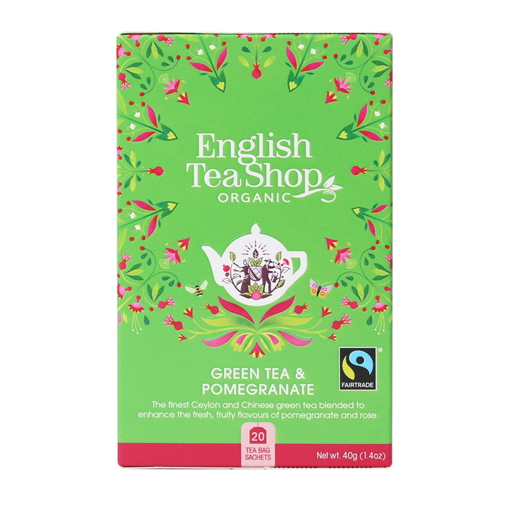 English Tea Shop Organic Green Tea Pomegranate Teabags 20pc