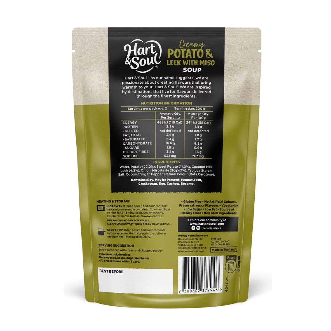 Hart & Soul Creamy Potato & Leek with Miso Soup 400g - LIMITED STOCK