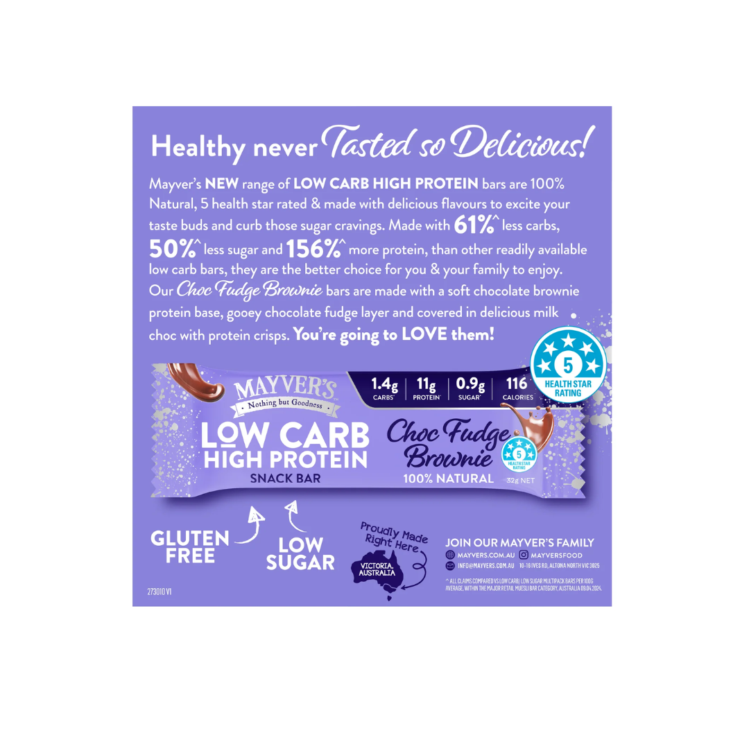 Mayver's Low Carb High Protein Choc Fudge Brownie Bar 32g