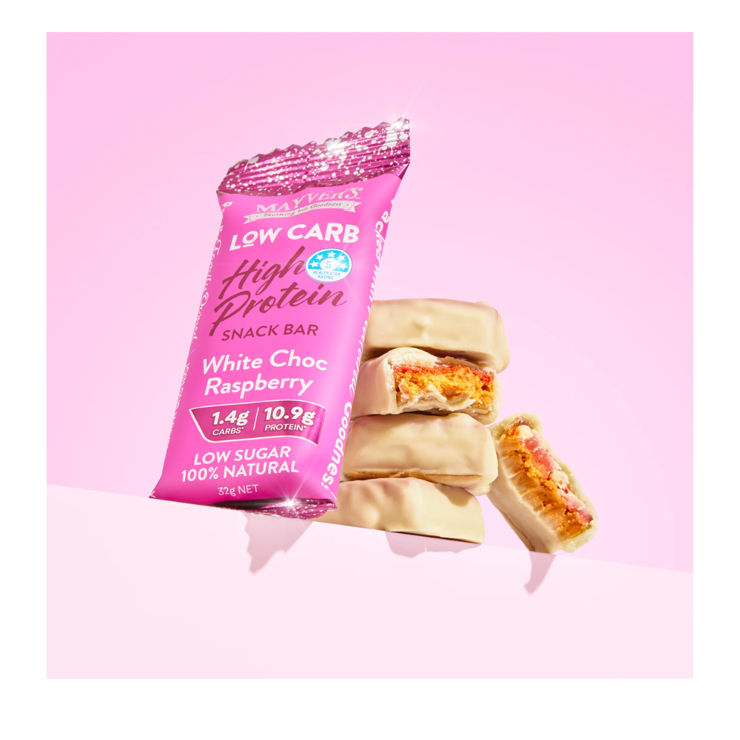 Mayver's Low Carb High Protein White Choc Raspberry Bar 32g