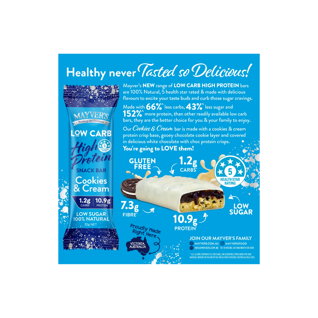 Mayver's Low Carb High Protein Cookies & Cream Bar 32g