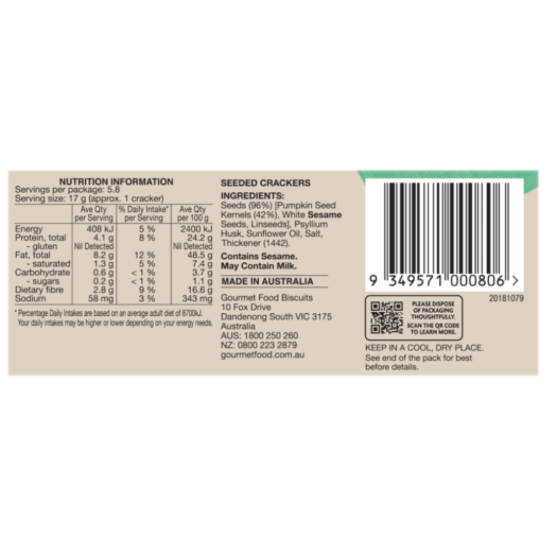 Olinas No Gluten Pepita Seed Seeded Crackers 100g