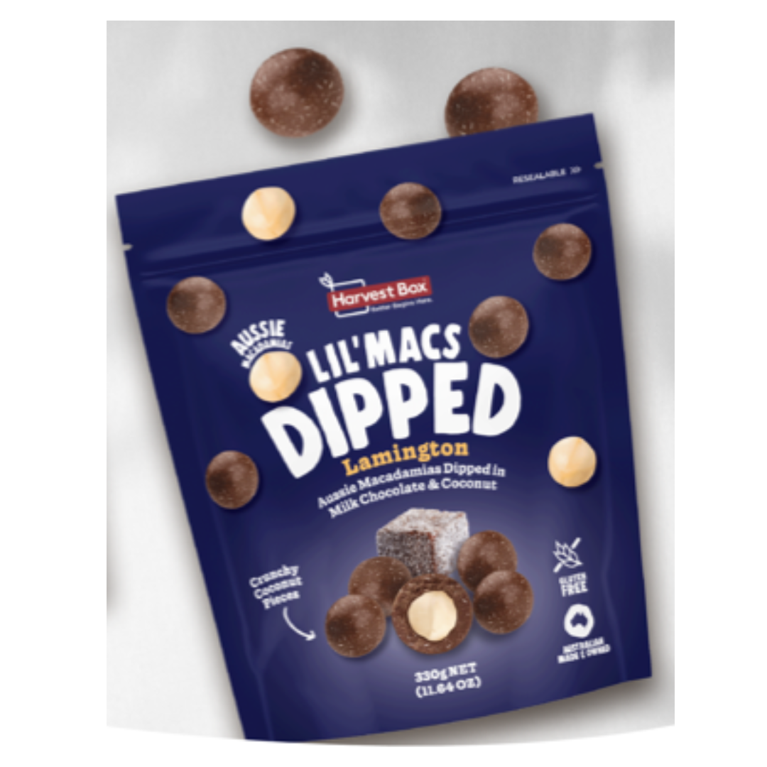 Harvest Box Lil'Macs Dipped Macadamias - Lamington 330g
