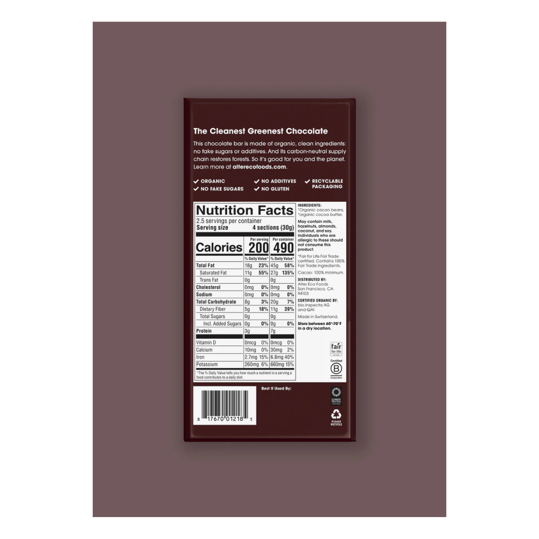 Alter Eco Organic Chocolate Bar Total Blackout 100% Cacao 75g