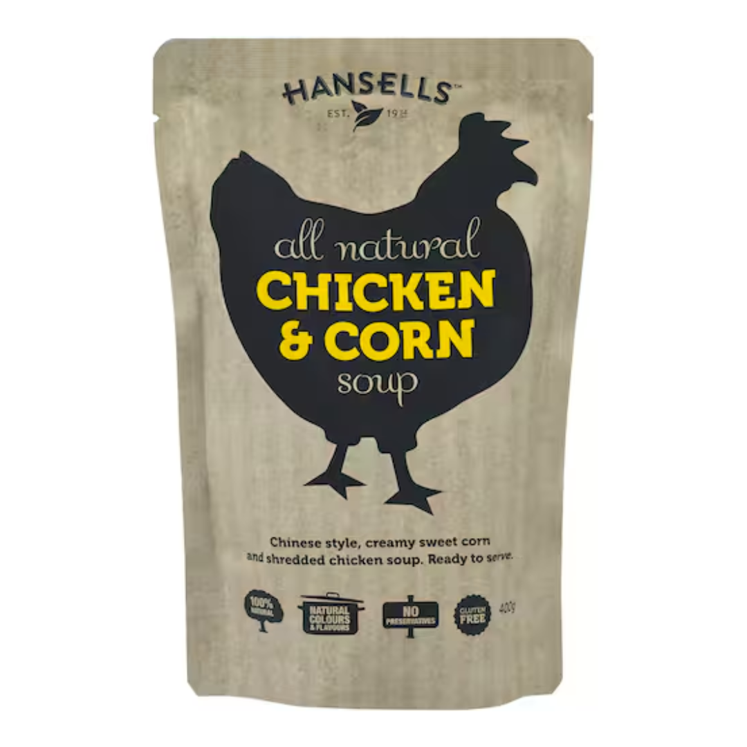 Hansells All Natural Soup Chicken & Corn Pouch 400g