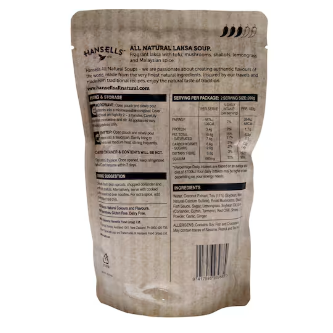 Hansells All Natural Soup Laksa Pouch 400g