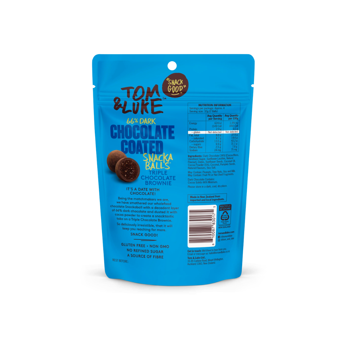 Tom & Luke Snack Balls Choc Coated Triple Chocolate Brownie 128g