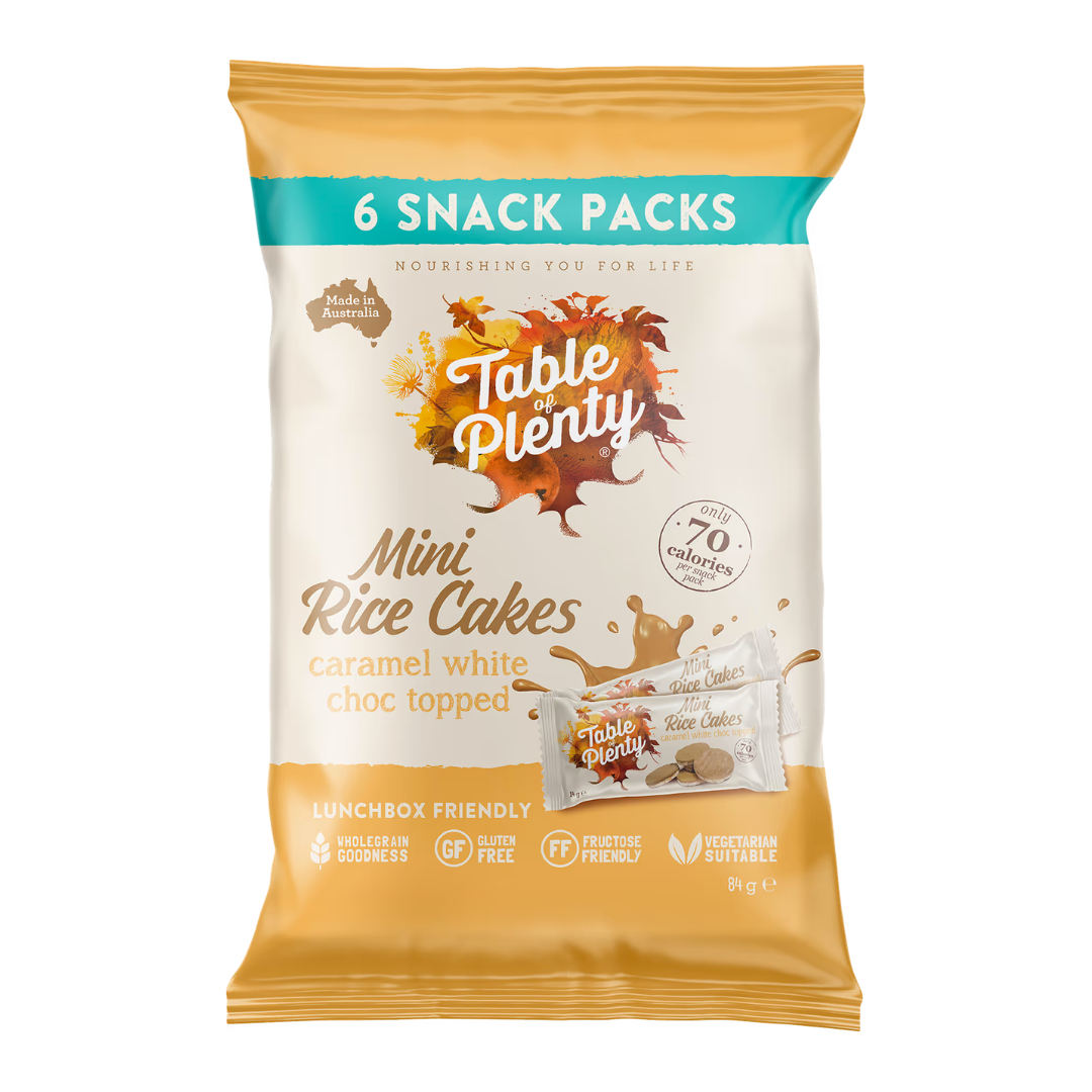 Table of Plenty Caramel White Choc Topped Mini Rice Cakes 84g Snack Pack