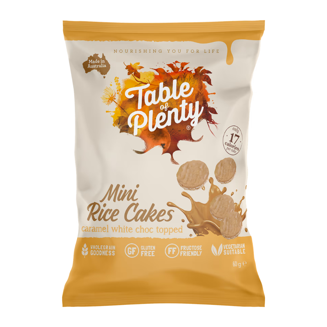 Table of Plenty Caramel White Choc Topped Mini Rice Cakes 60g Share Pack