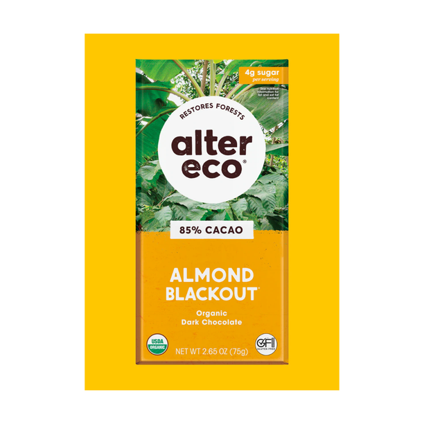 Alter Eco Organic Chocolate Bar Almond Blackout 85% Cacao 75g