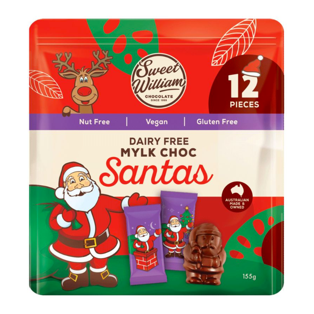 Sweet William Dairy-free Mylk Choc Santa Multipack 100g 12pk