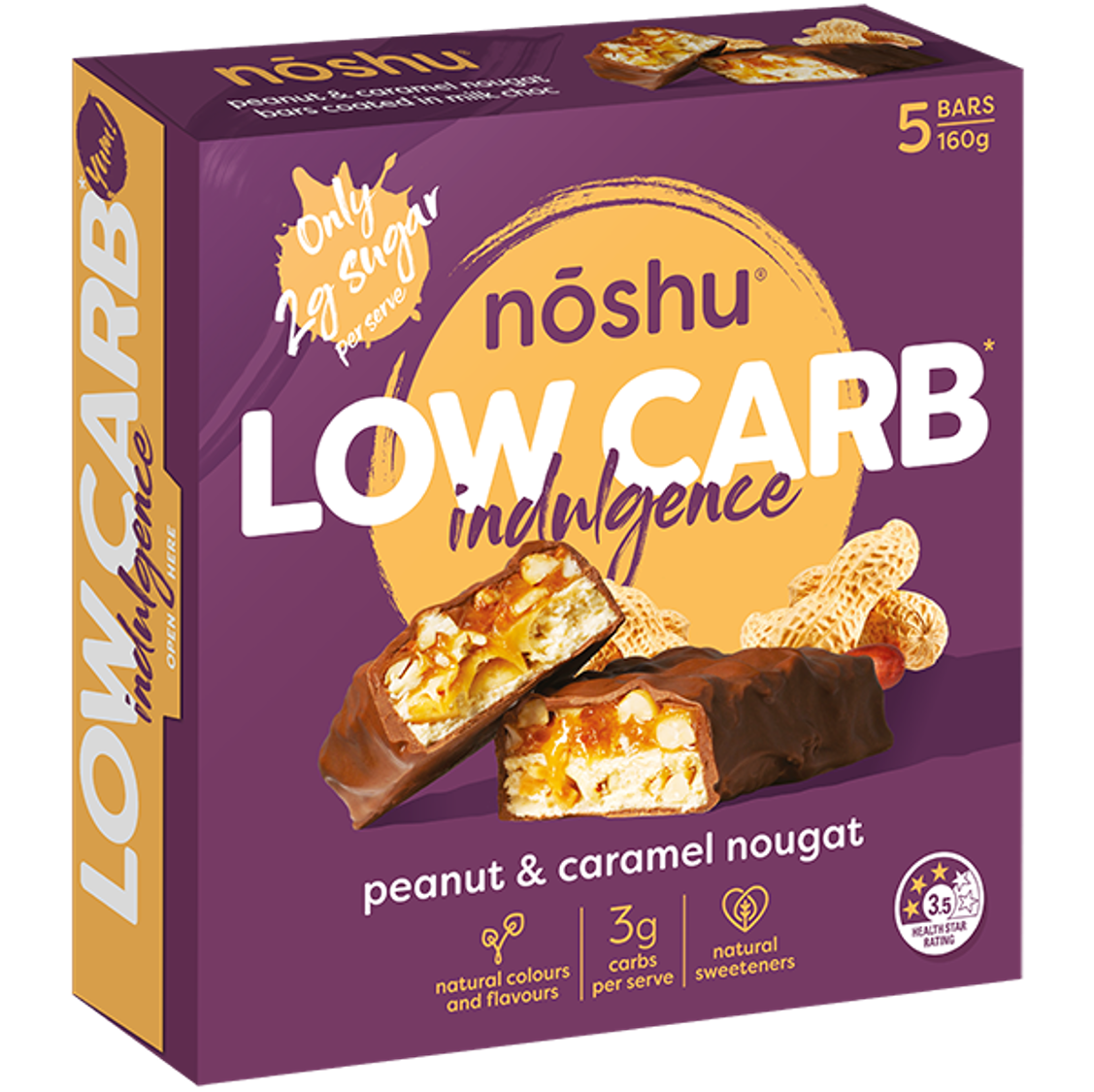 Noshu Low Carb Indulgence Peanut & Caramel Nougat Bars 160g