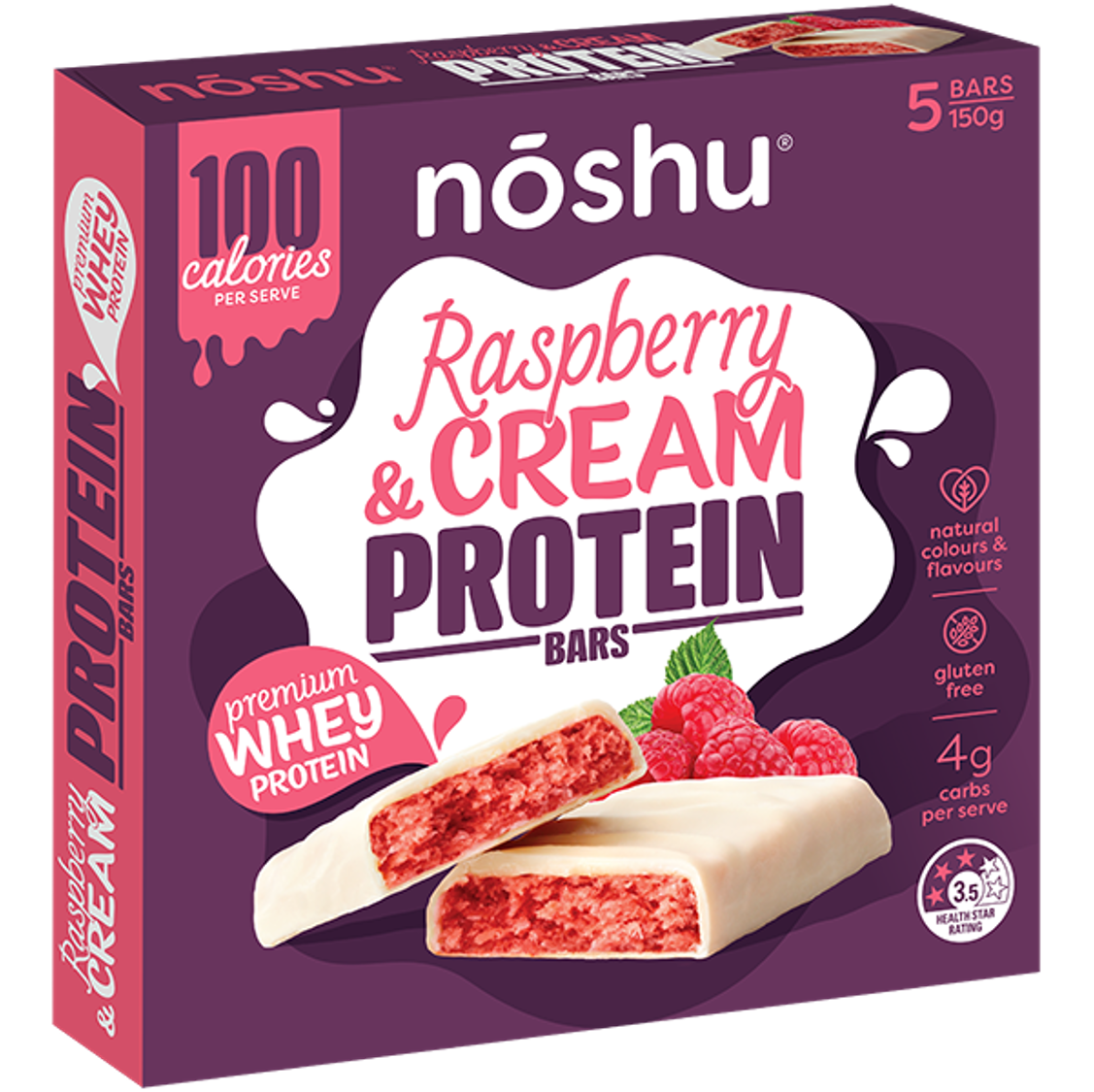 Noshu Protein Bars Raspberry & Cream 5 pack 150g