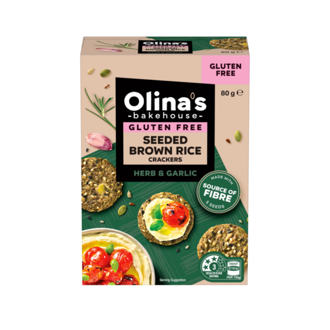 Olina's Brown Seeded Crackers Herb & Garlic 80g