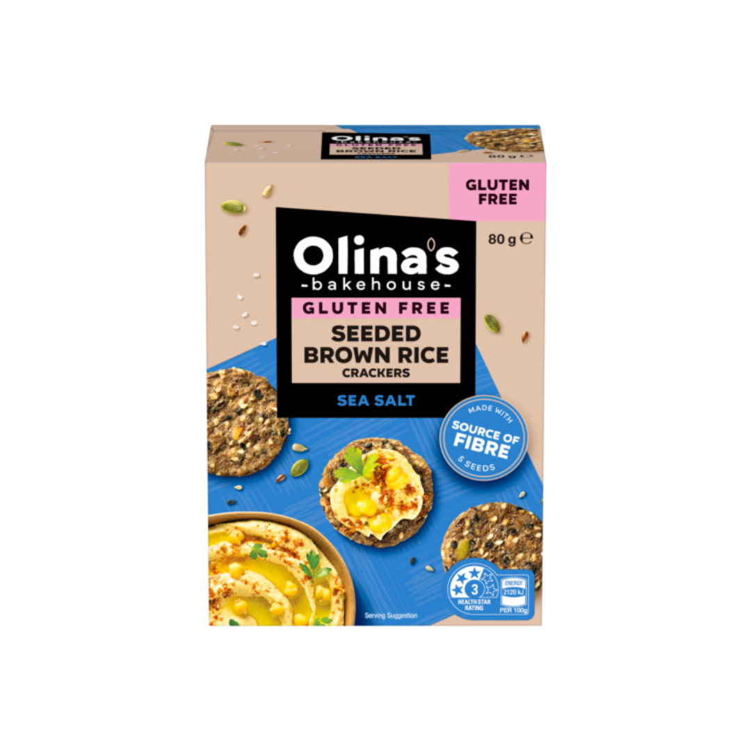 Olina's Brown Seeded Crackers Sea Salt 80g
