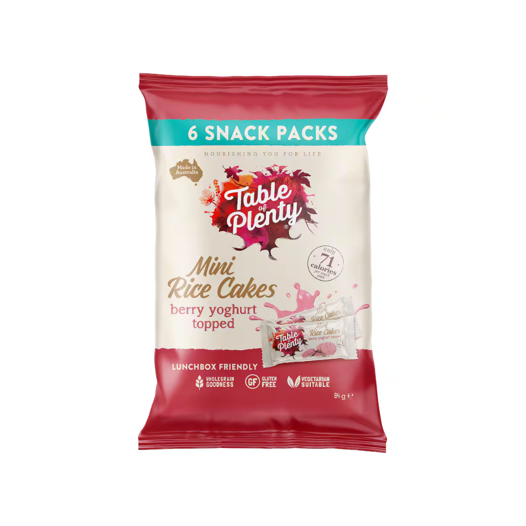 Table of Plenty Mini Rice Cakes Berry Yoghurt Topped 84g Snack Pack
