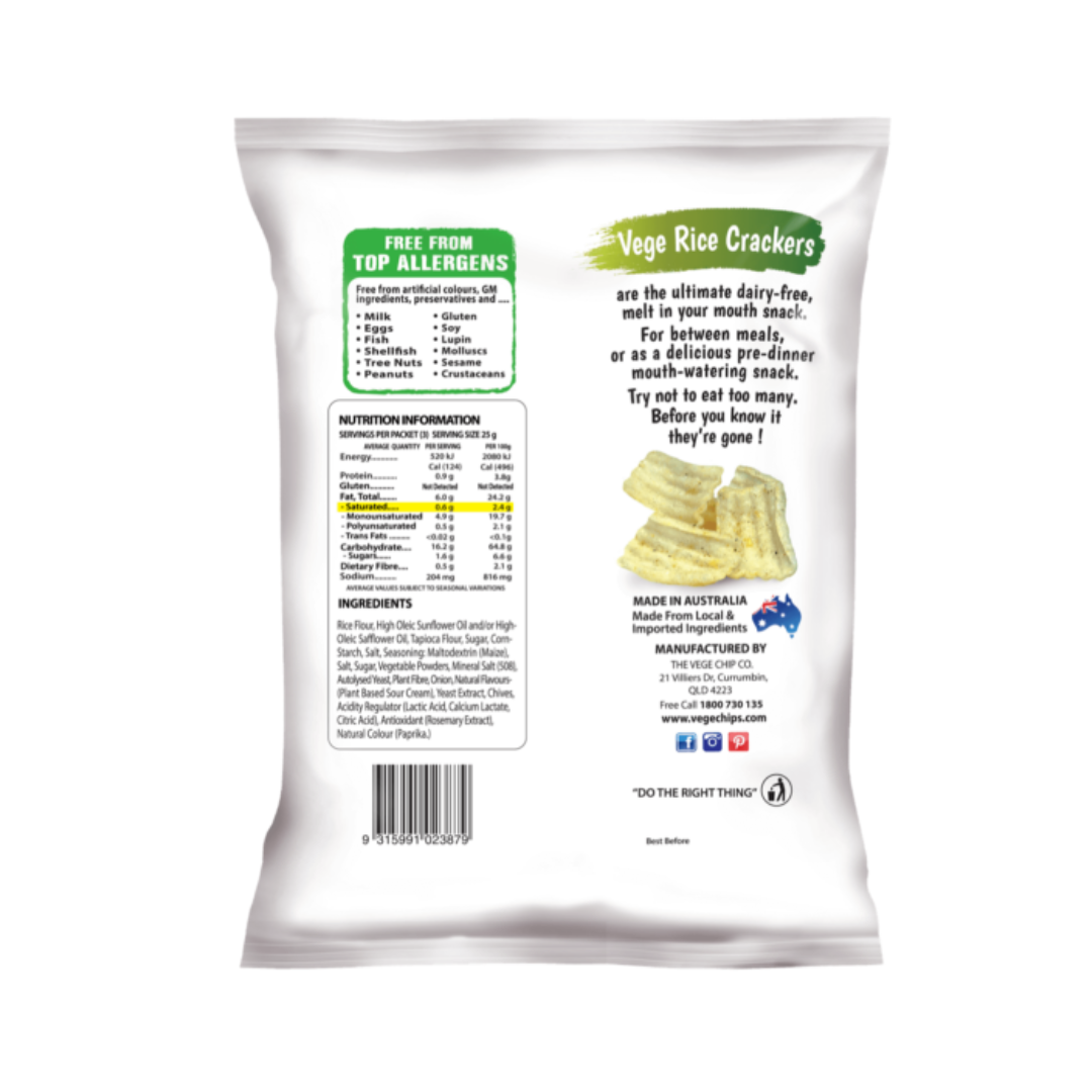 Vege Deli Crisps Rice Crackers Sour Cream & Chives 75g