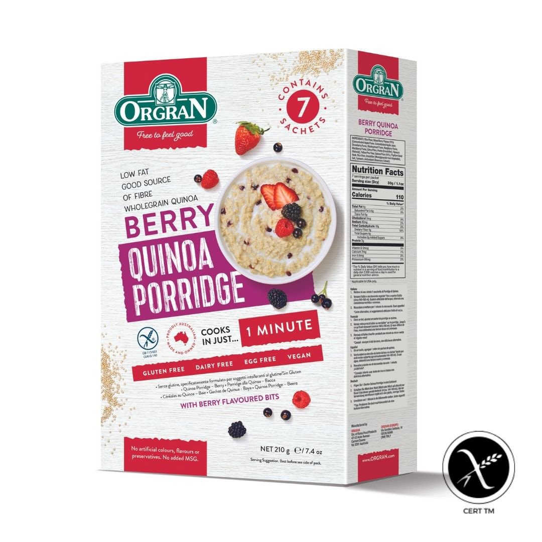 Orgran Brekki Quinoa Porridge Berry (7 Sachets)