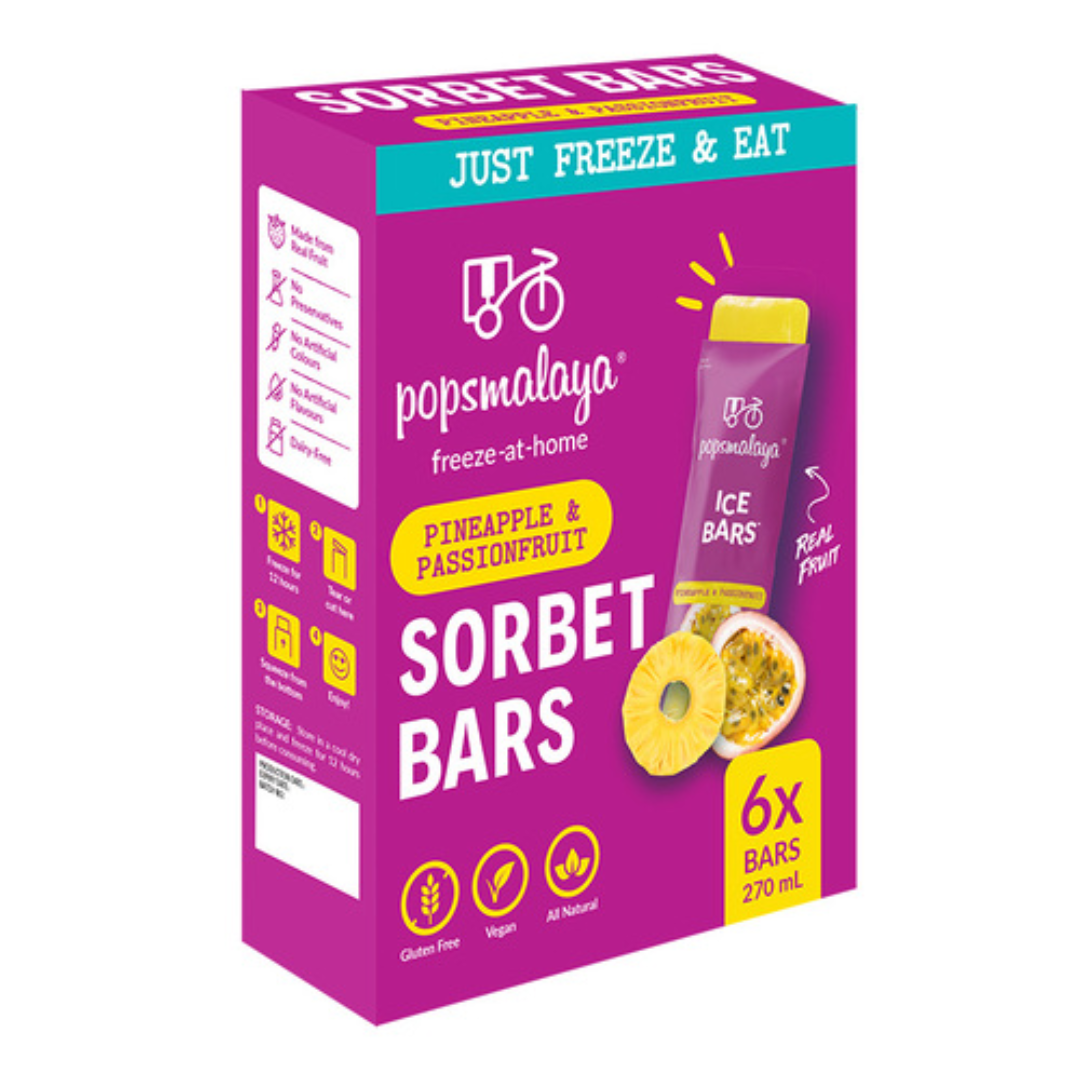 Pops Malaya Freeze at home Sorbet Bars Pineapple & Peach